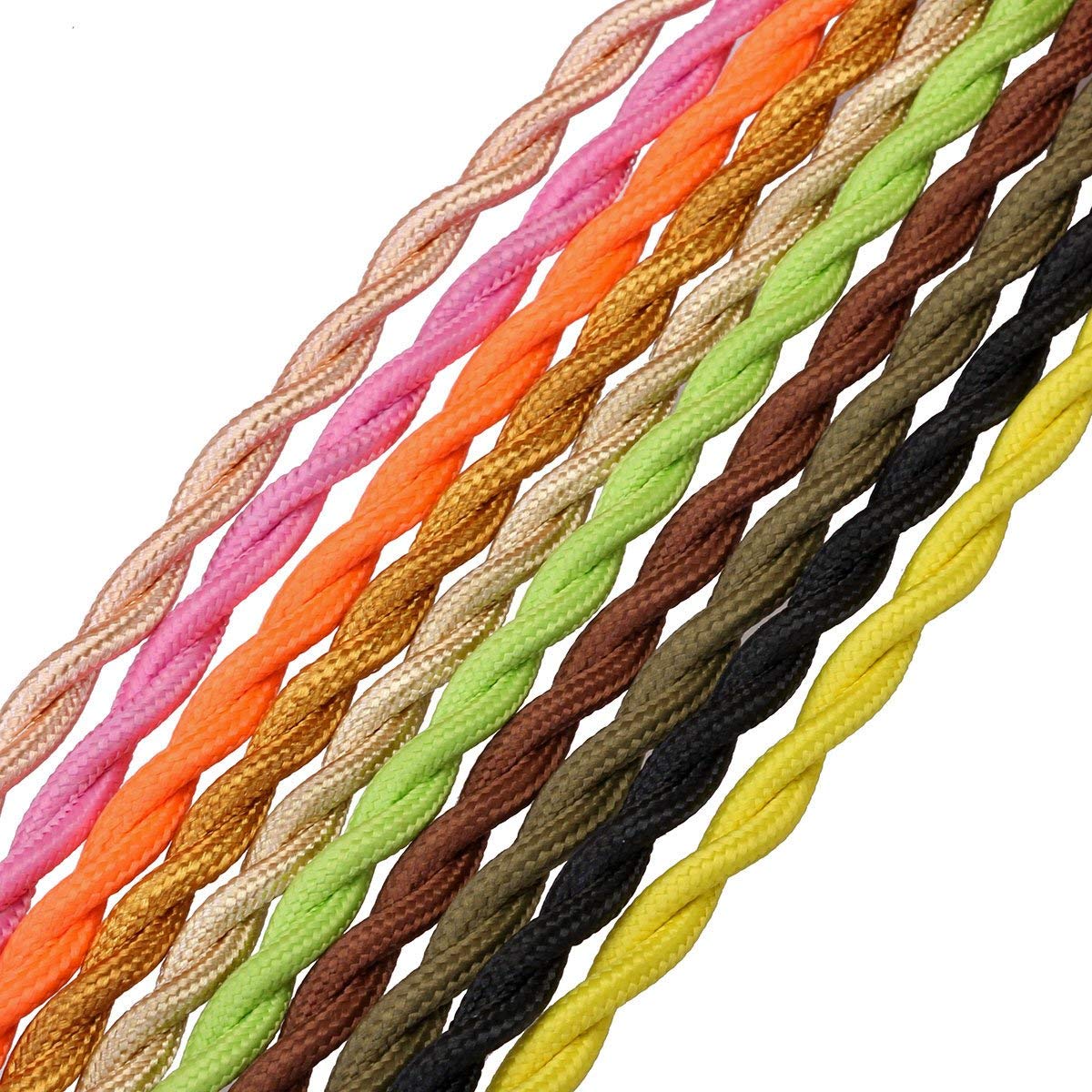 Kiven 328 Feet 2 Core Cloth Wire - Eight Color Options, Vintage Style Twisted Fabric Covered Lamp Cord for Hanging Pendants, Fans, etc (Gold)