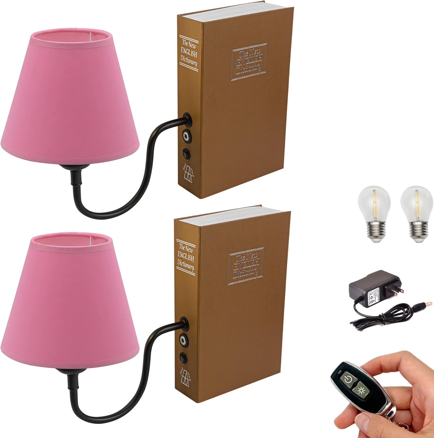 Kiven Cordless Table Lamp, Set of 2 Rechargeable Bookshelf Lamp with Gray Fabric Lampshade, Farmhouse Decorative Bookend, Cordless Lamp for Office Home Decor Bedside Bookshelf