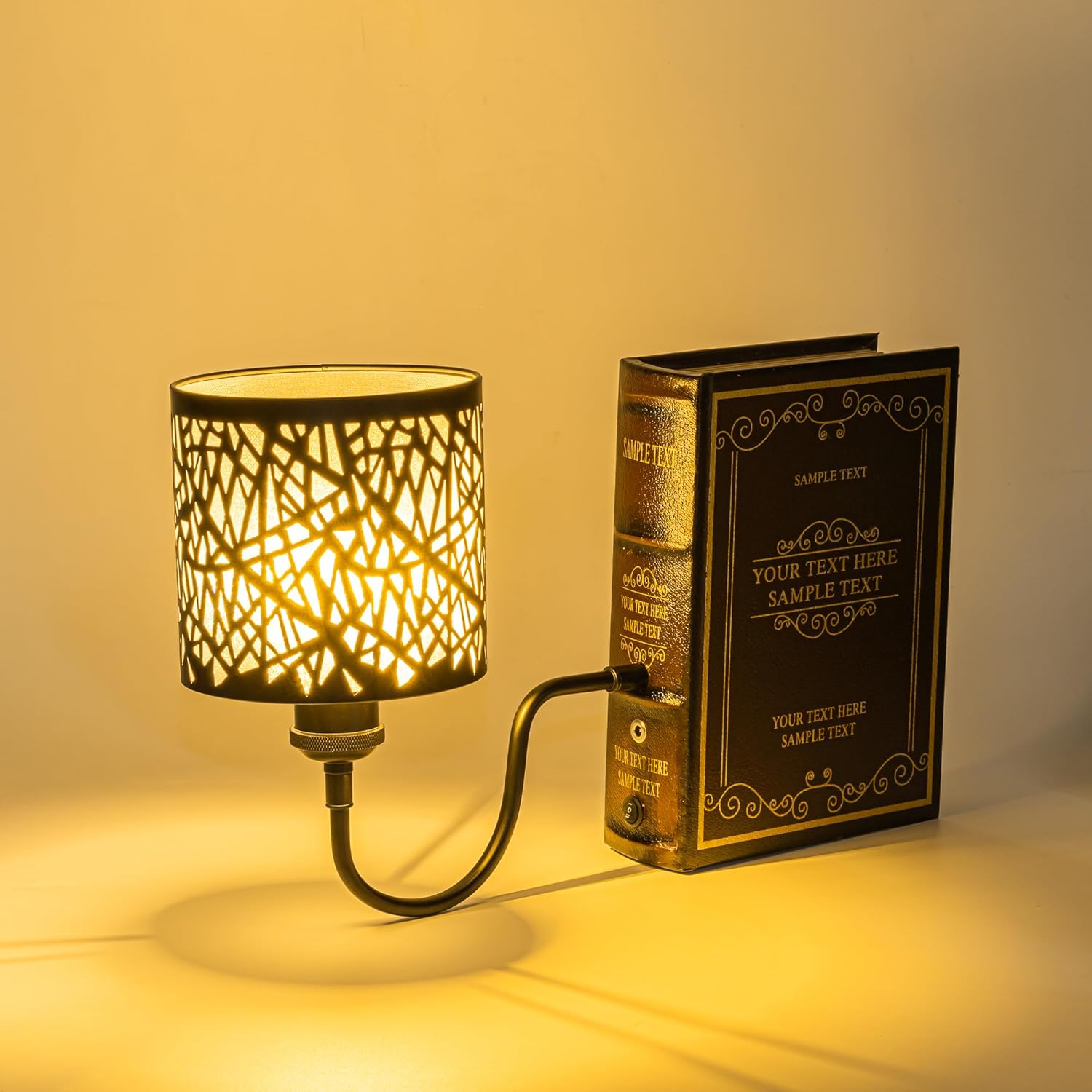 Kiven Cordless Bookshelf Lamp, Rechargeable Bookcase Lighting with Iron Lampshade, Farmhouse Decorative Bookend, Cordless Table Lamp for Bedside Bookshelf Cabinet Home Decor DZ0478