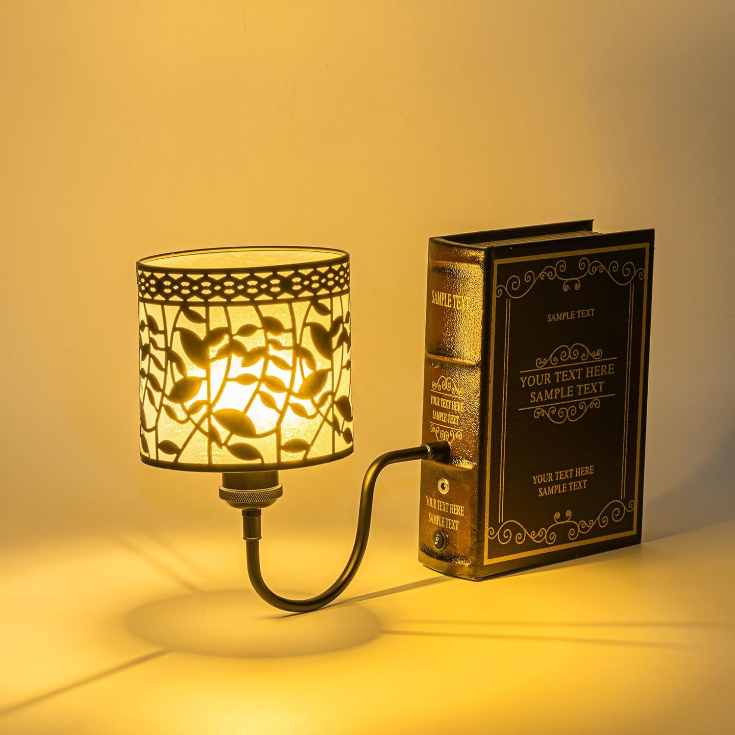 Kiven Cordless Bookshelf Lamp, Rechargeable Bookcase Lighting with Iron Lampshade, Farmhouse Decorative Bookend, Cordless Table Lamp for Bedside Bookshelf Cabinet Home Decor DZ0475