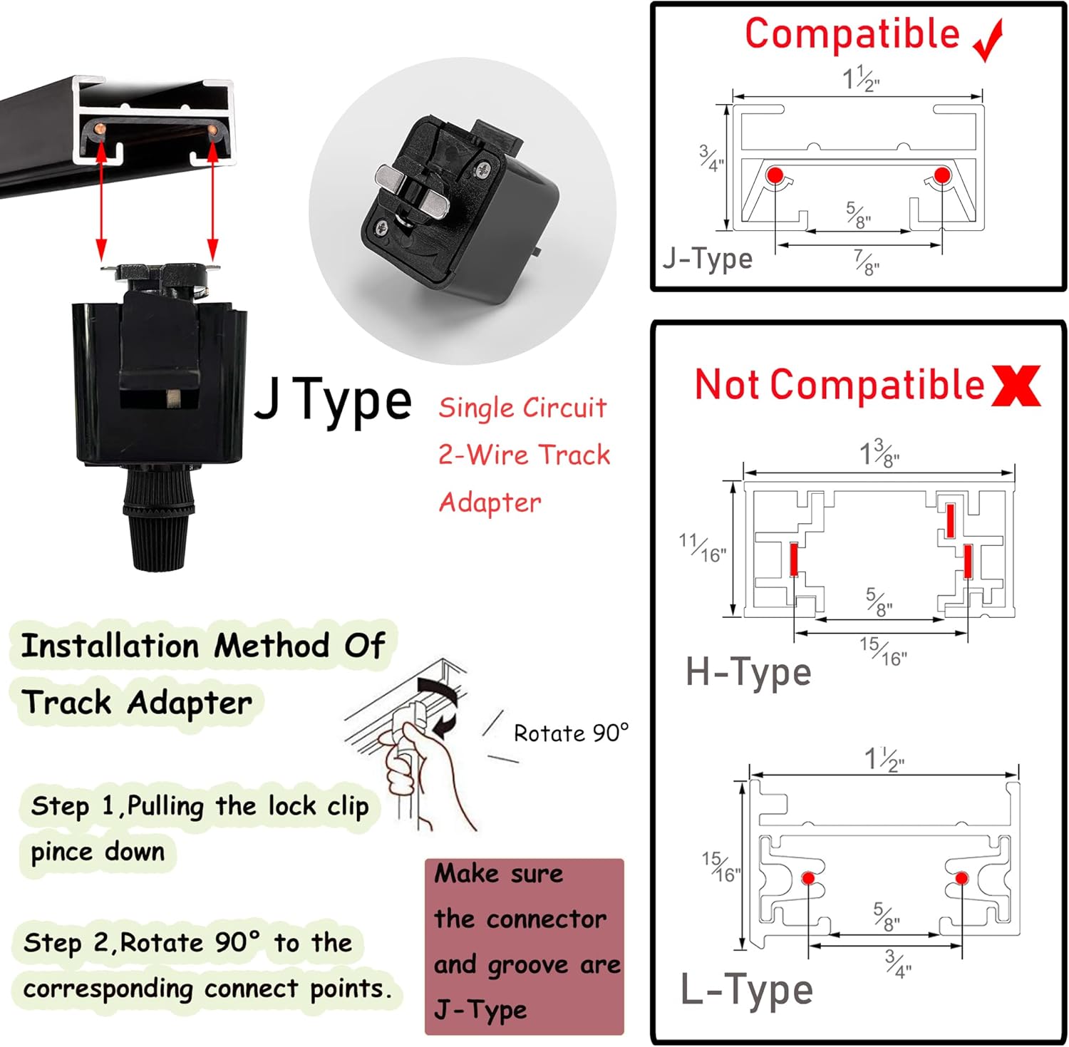 1 Pcs J-Type Track Adapter Extension Cord with 2-Prong Female Plug - 5.9Ft Retro Black Cord for Lamps, Indoor Lighting Accessory Part DIY Project