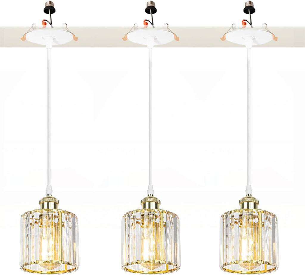 Kiven crystal pendant lights, replacement recessed lighting, black finish, E26 adapter, modern kitchen or dining lighting.