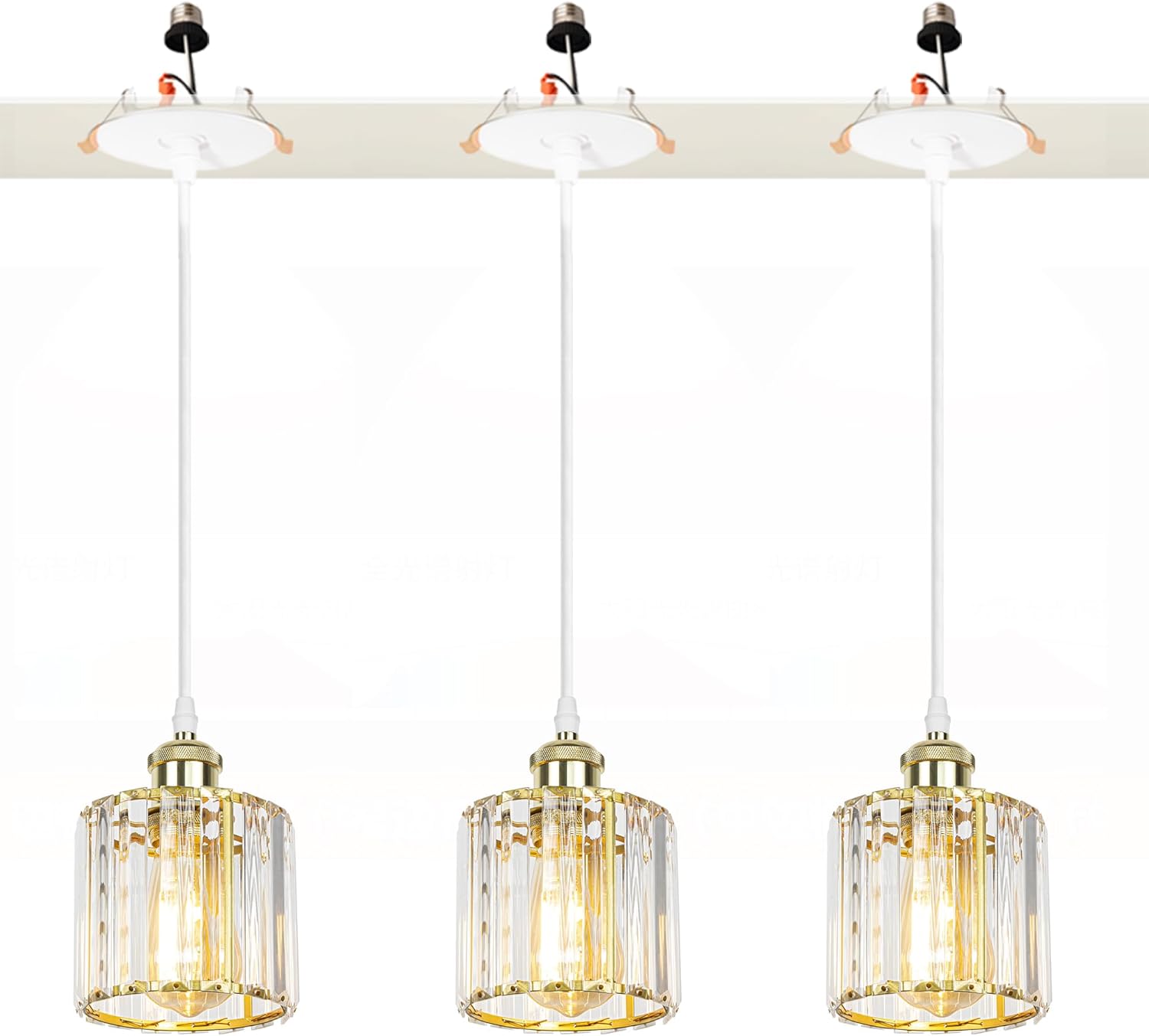 Kiven crystal pendant lights, replacement recessed lighting, black finish, E26 adapter, modern kitchen or dining lighting.