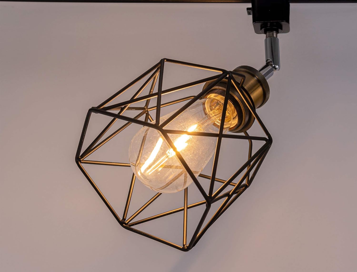 Kiven Industrial Track Head Lighting, Flexibly Rotatable Light Head with Black Metal Cage Shade,Dimmable H-Type Track Light for Kitchen Dining Room Bedroom Hallway or Bar,3-Light