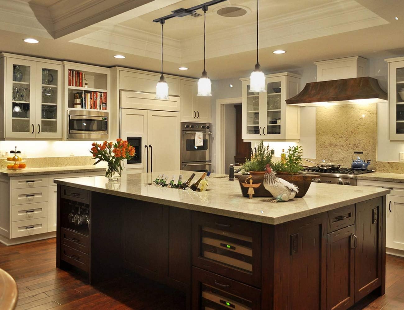 Kiven 3-Pack H/J Track Fixtures, Vintage Industrial Pendant Light w/ 5.12" Glass Shade, Dimmable