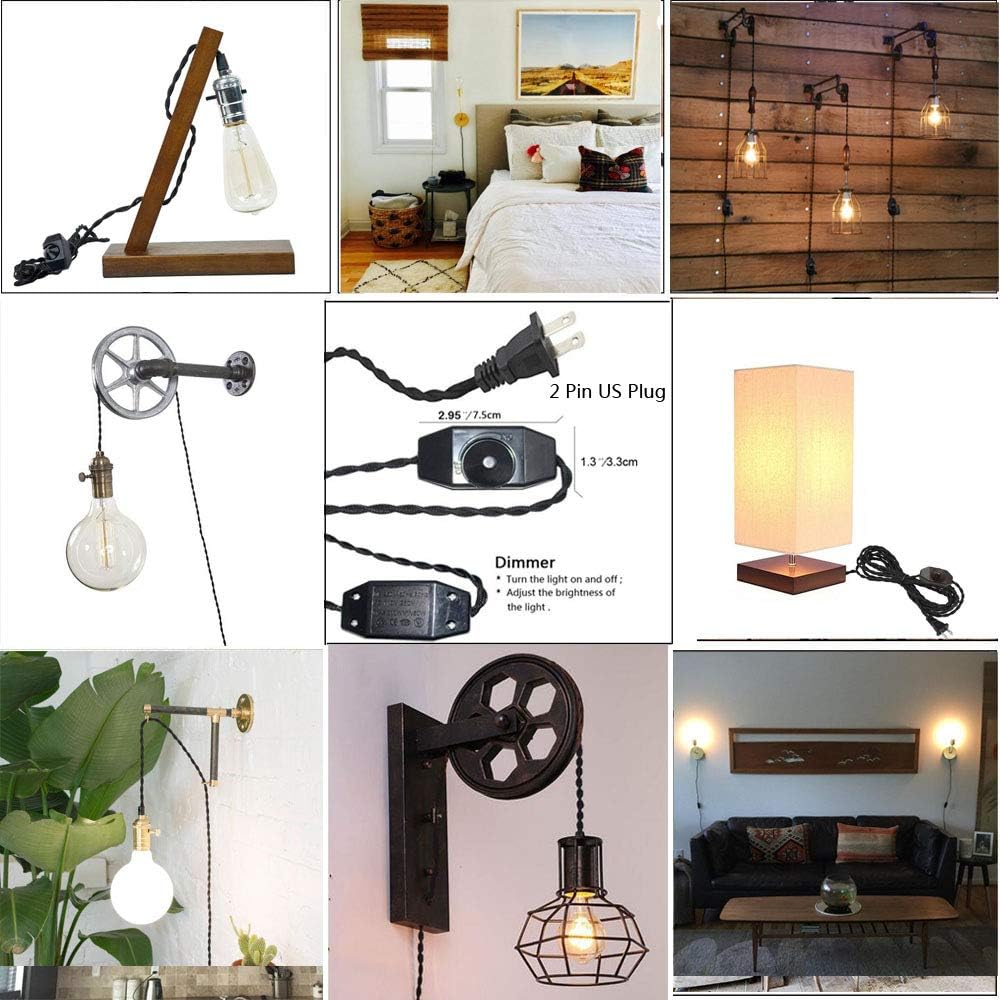 Kiven Gold Cloth Covered Lamp Cord - 6 ft -Vintage Electrical Cord Braided Electrical Wire Equipped w/a Standard USA Plug and ON/Off Switch for DIY Antique Industrial Lighting Project
