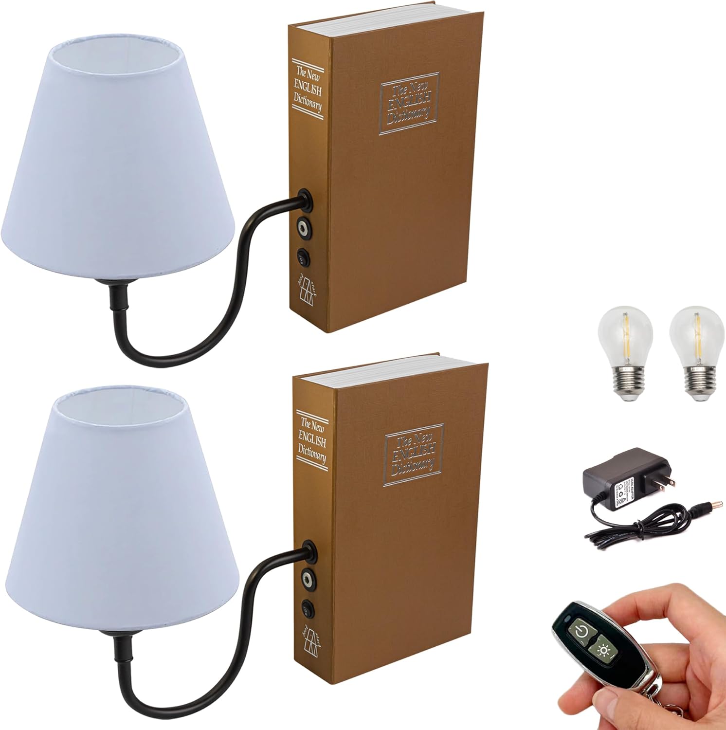 Kiven Cordless Table Lamp, Set of 2 Rechargeable Bookshelf Lamp with Gray Fabric Lampshade, Farmhouse Decorative Bookend, Cordless Lamp for Office Home Decor Bedside Bookshelf