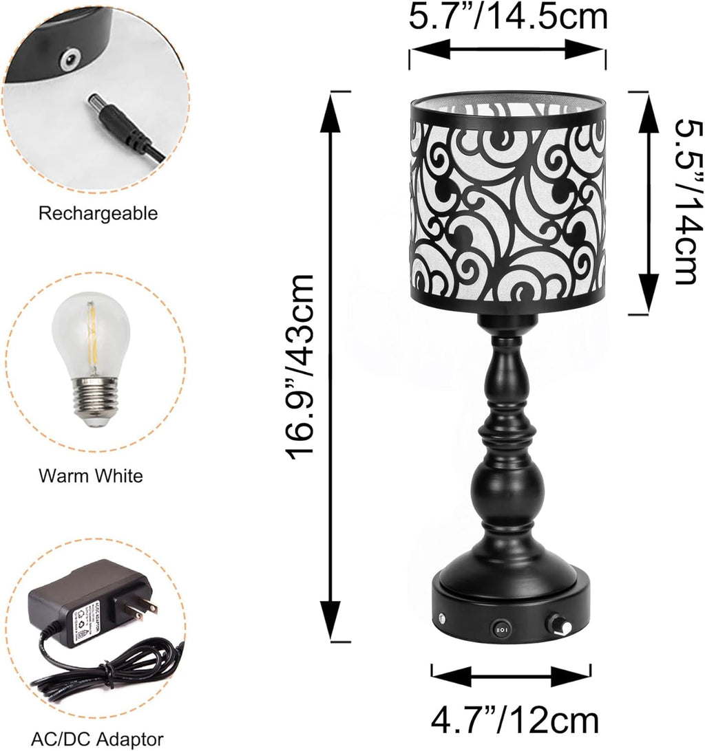 Kiven Cordless Table Lamp,Dimmable Rustic Farmhouse Bedside Desk Lamps with Metal Lampshade,2700K Warm White, Rechargeable Nightstand Lamp for Office Home Decor Bedside DZ0471