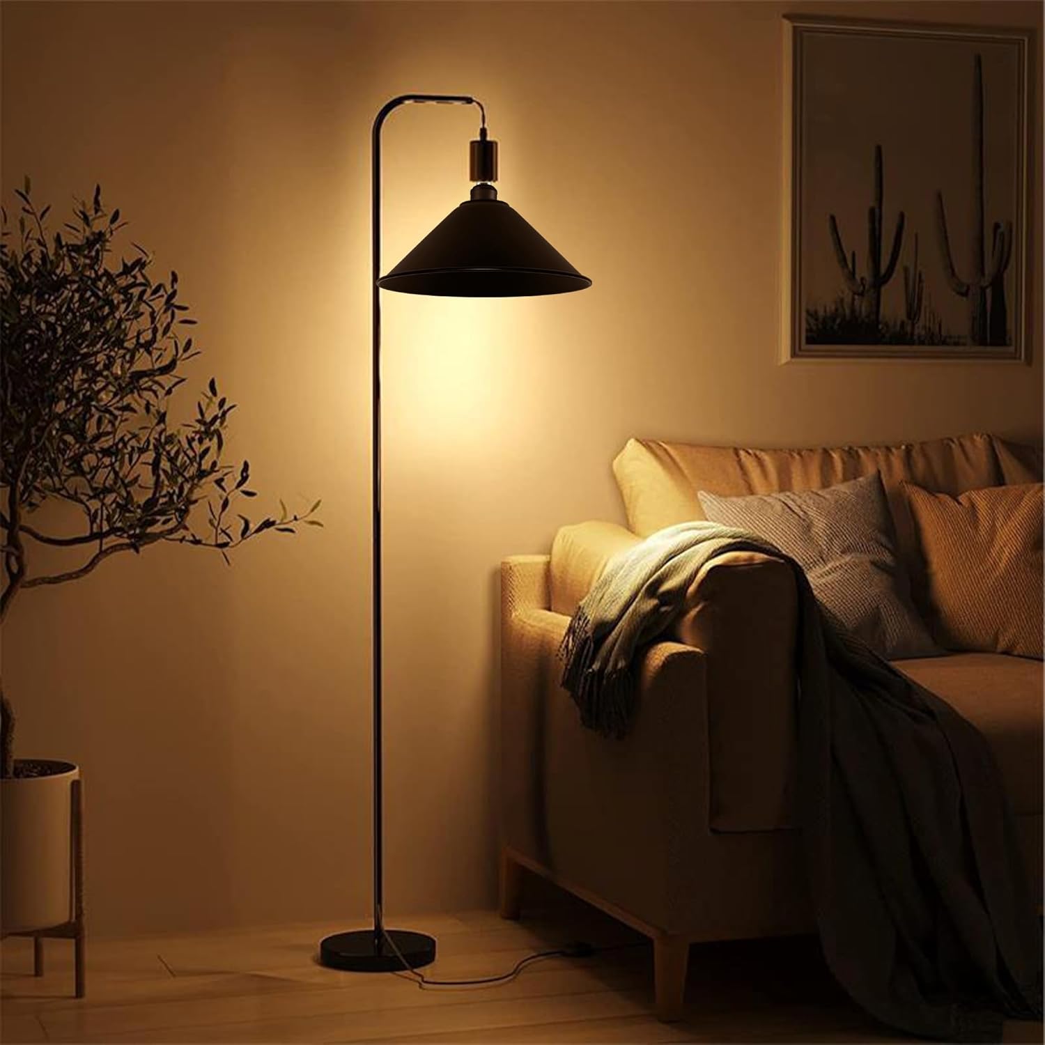 Kiven 11.8" Matte Black Industrial Farmhouse Metal Lamp Shade with a E26 Light Socket Extender Replacement, Iron Cover, DIY Cone Shape Decorative for Renter Hallway Ceiling Pendants Wall Sconce