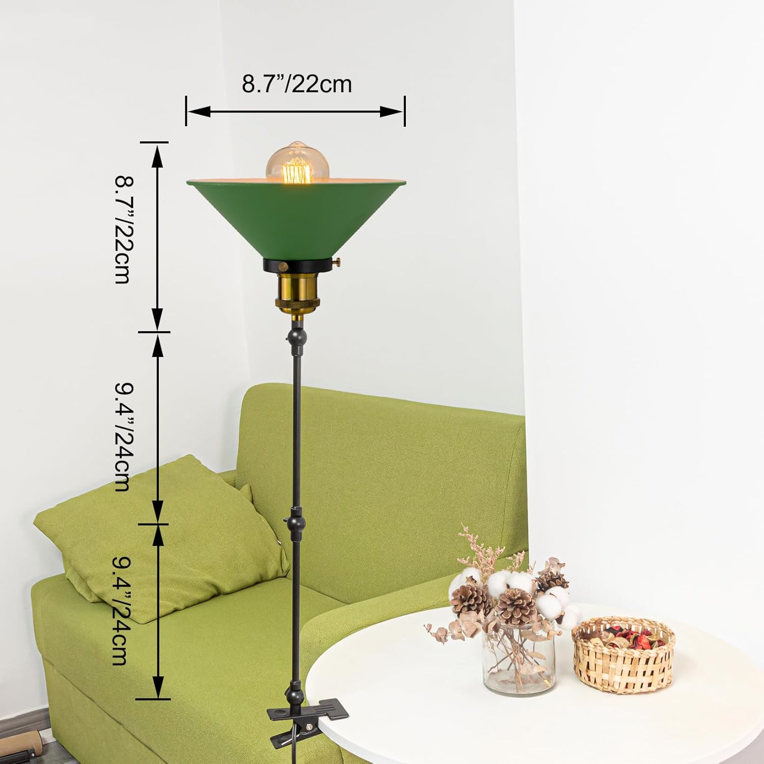 Kiven Plug-in Modern Clip-on Desk Lamp, 1-Light Nightstand Lamp with Flexible Arm, 8.2FT Plug in Cord, Decorative Clamp Lamp for Office Home Bookshelf Bedside Green Finish