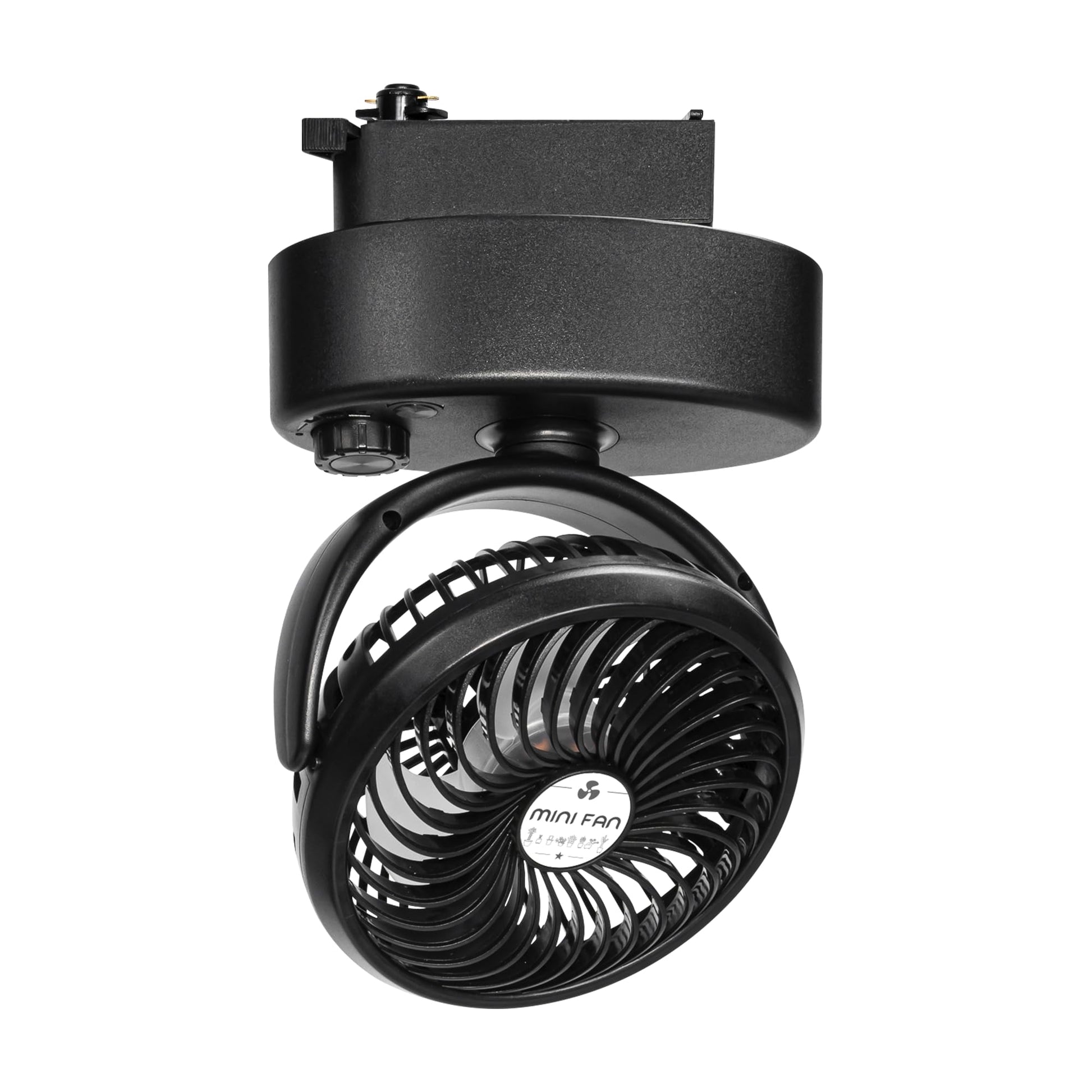360° Adjustable H Track Rail Fan with Auto-Oscillation, Matte Black Mini Blower for Indoor Plants & Pets, Stepless Speed Control Air Circulator