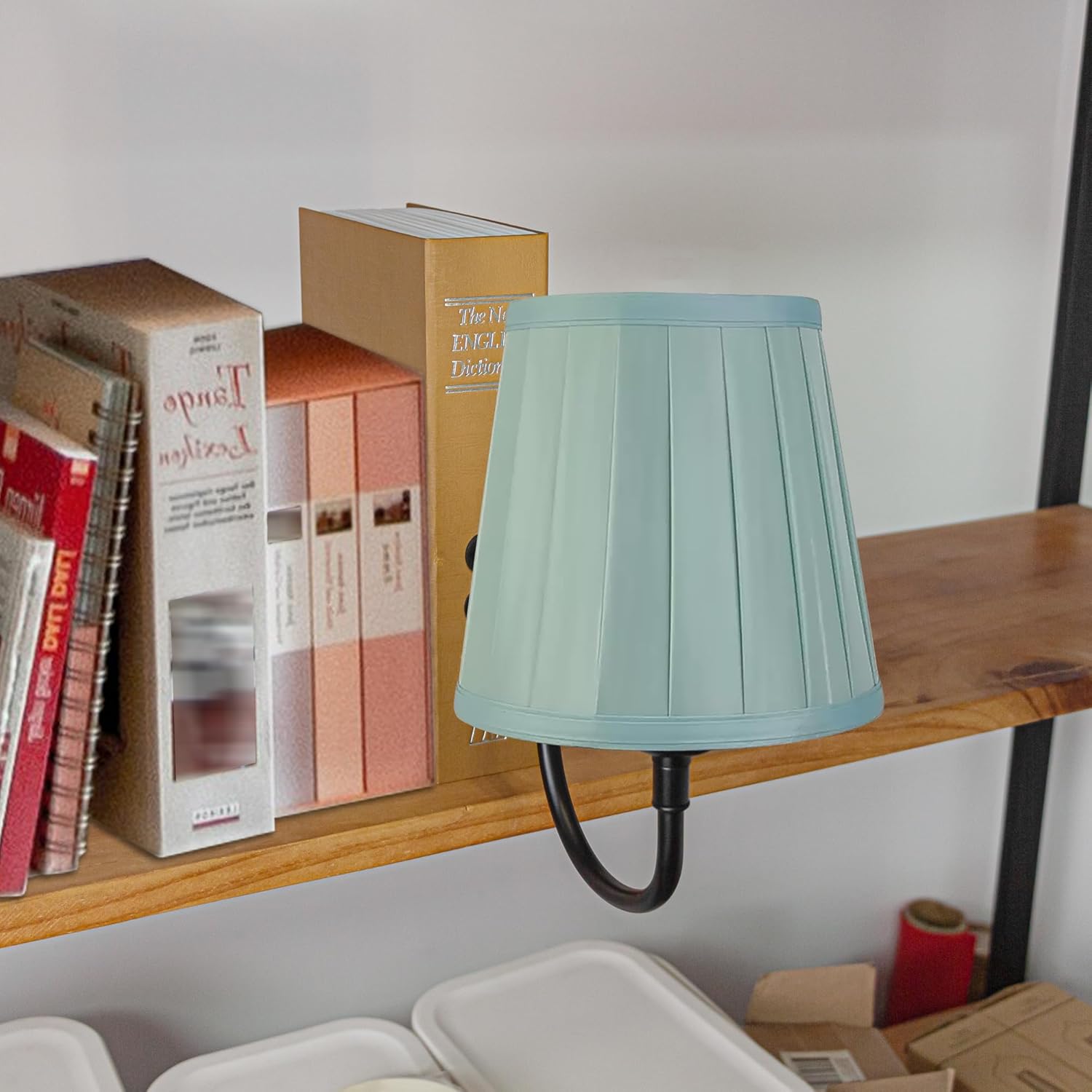 Kiven Cordless Table Lamp, 1-Light Rechargeable Bookshelf Lamp with Green Pleat Lampshade, Farmhouse Decorative Bookend, Bookcase Decoration for Office Home Decor Bedside Bookshelf