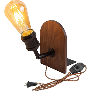 Kiven Wooden Bookend Lamp with E26 Socket. Modern walnut wood and metal table lamp with Edison bulb for bookshelf decor.