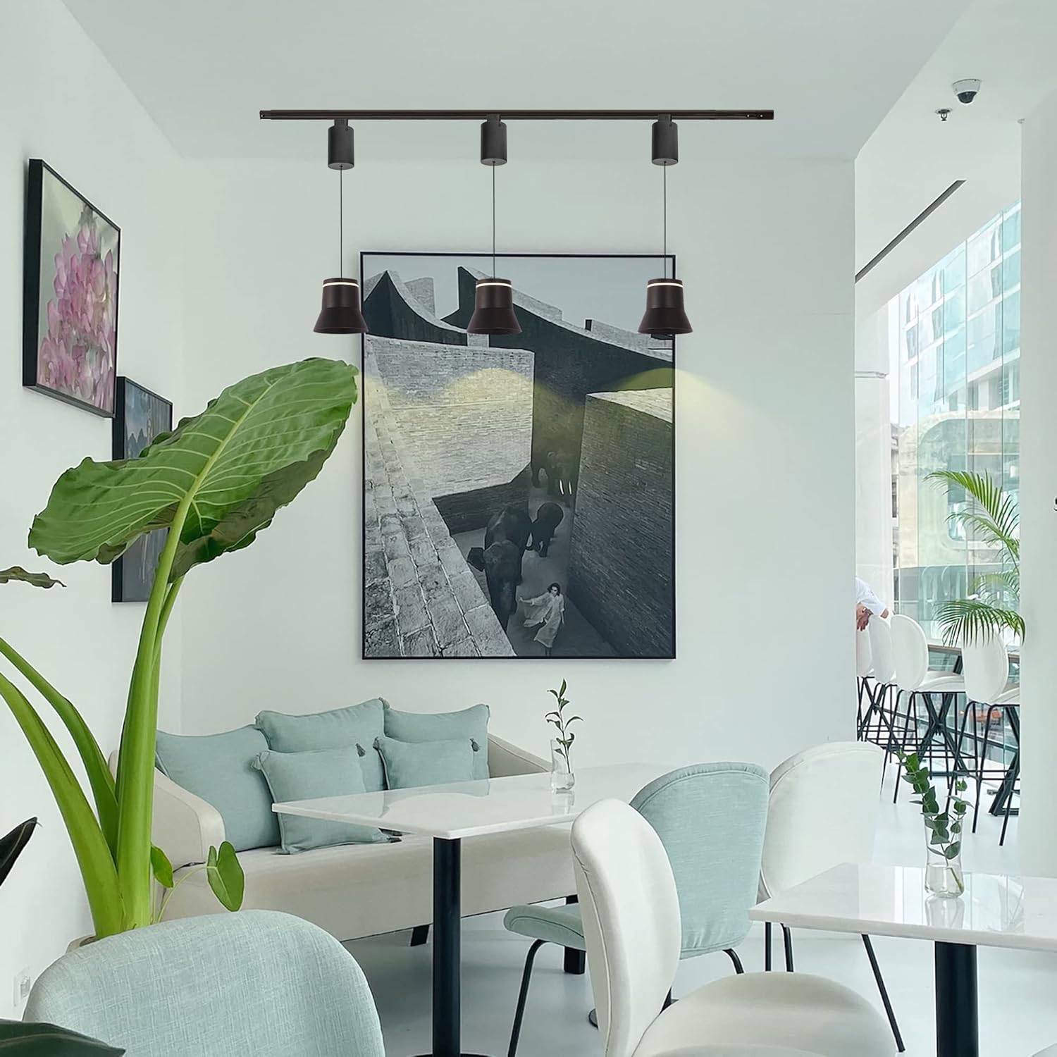 Kiven Track Pendant Light 7W Adjustable Levitate H-Type Retractable Lift Track Pendant Light with Al Shade Indoor Island Light Adjustable Length Warm White 3000K for Kitchen,Black - 3 Pack