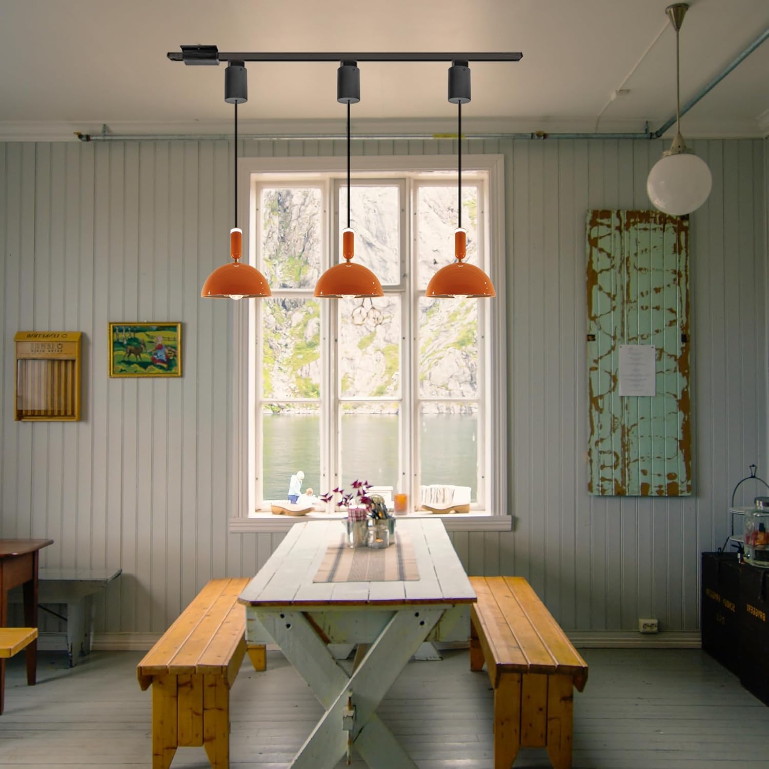 Modern Track Pendant Light Adjustable Length for Living Room Kitchen Island Shop