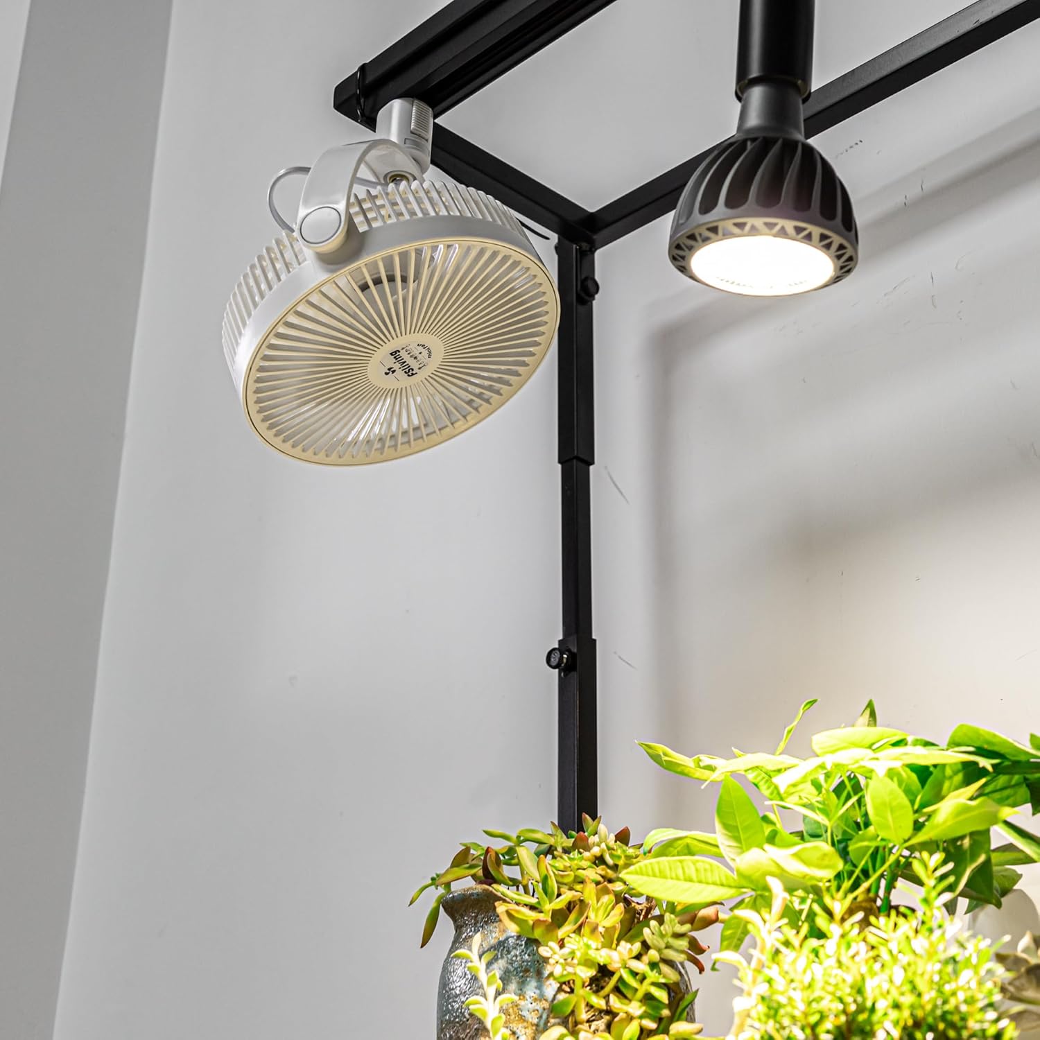 Kiven White Track Ceiling Mini Fan With Button H-Type Track Mount Adjustable Angle Simple Vintage Design For Kitchen Home Plant Shelf