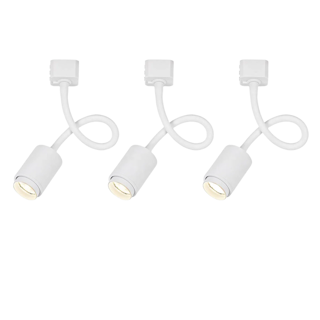 Kiven Set of Three Flexible Hose Mini White Aluminium Spotlight H-Type Track Mounted 5W Warm Light COB Focusing Adjusted Background Track Lighting for Gallery Cabinet Loft(No Track)
