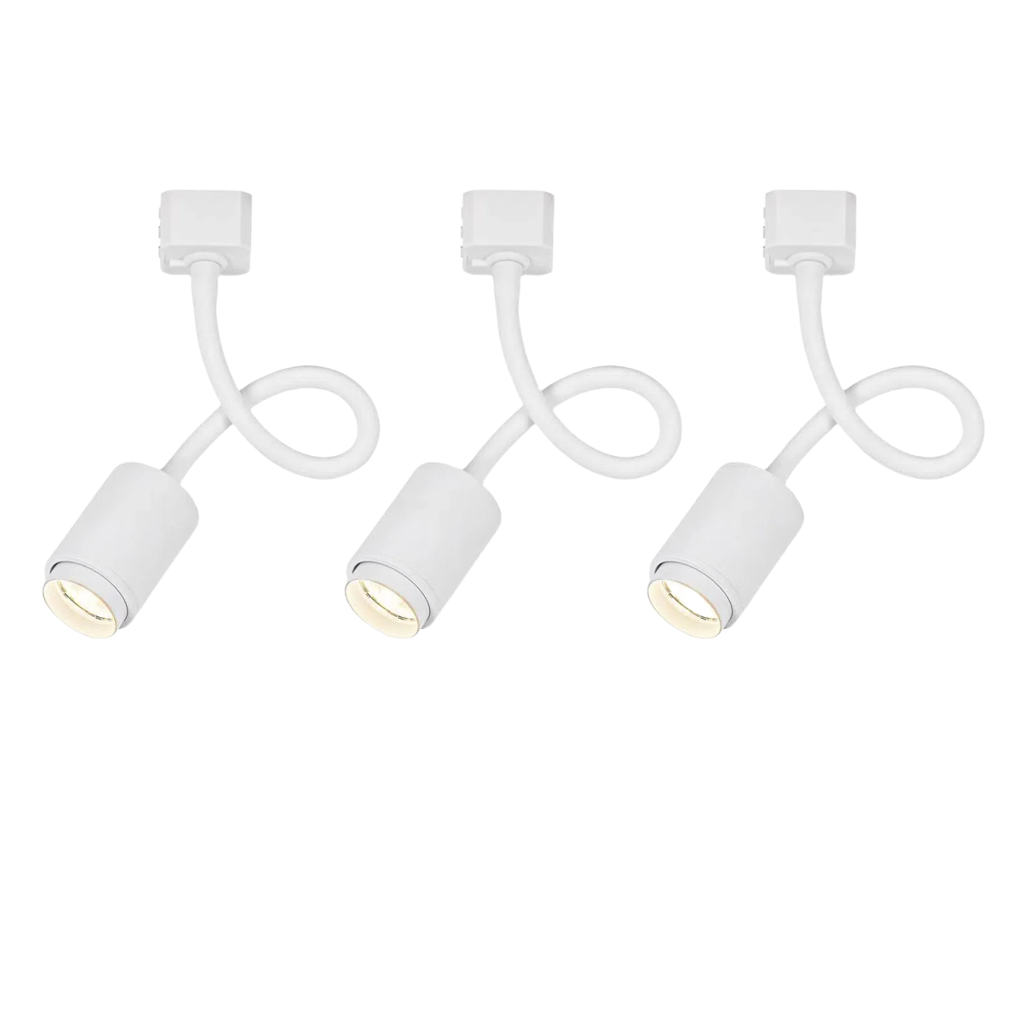 Kiven Set of Three Flexible Hose Mini White Aluminium Spotlight H-Type Track Mounted 5W Warm Light COB Focusing Adjusted Background Track Lighting for Gallery Cabinet Loft(No Track)