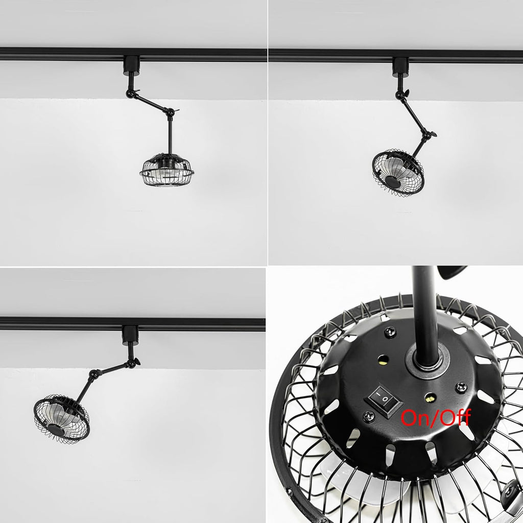 H Track Mounted Ceiling Black Fan Adjustable Angle 16.1 Inches Height For Home Indoors Plants Growing
