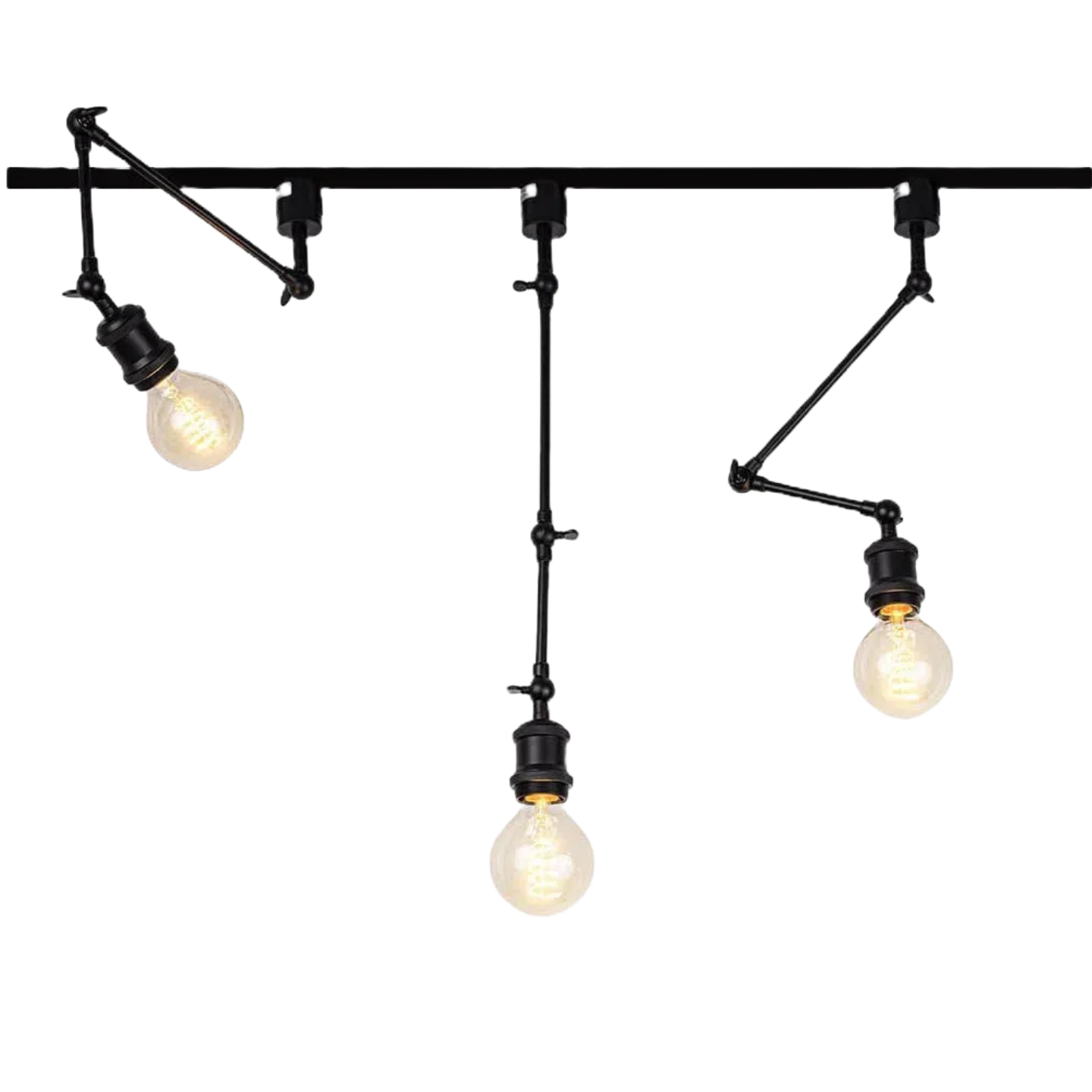Black Adjustable Track Lights with Edison Bulbs, perfect for track lighting systems, vintage style.