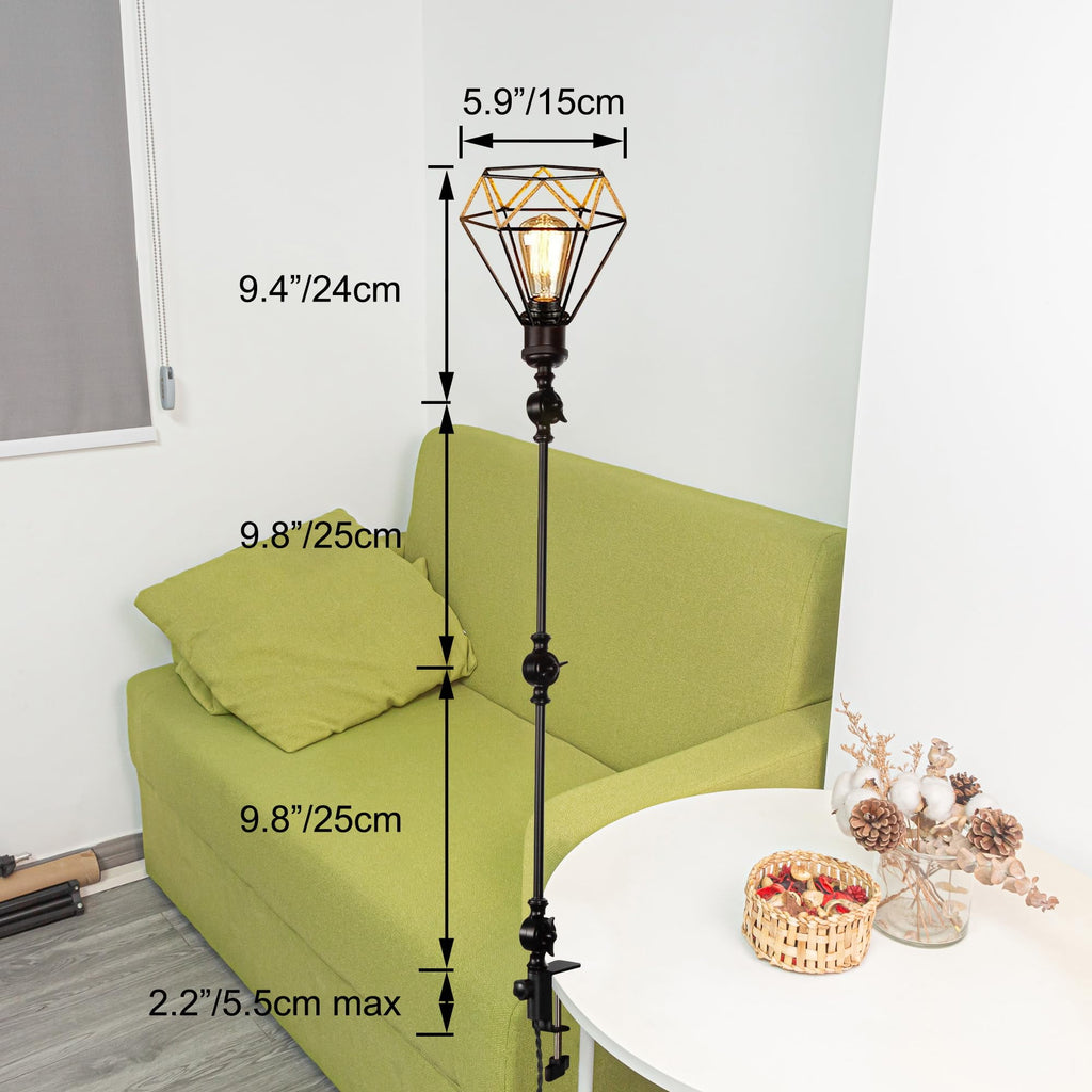 Kiven Dimmable Clip-on Desk Lamp, 1-Light Iron Industrial clip on light with Flexible Swing Arm, 8.2FT Plug in Cord, Decorative Clamp Lamp for Bookshelf Cabinet E26 Sokcet DZ0401