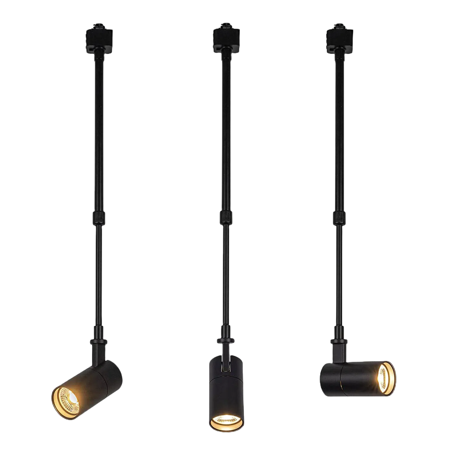 Black adjustable telescopic rod track spotlight pendant lighting fixture, suitable for painting and artwork lighting.