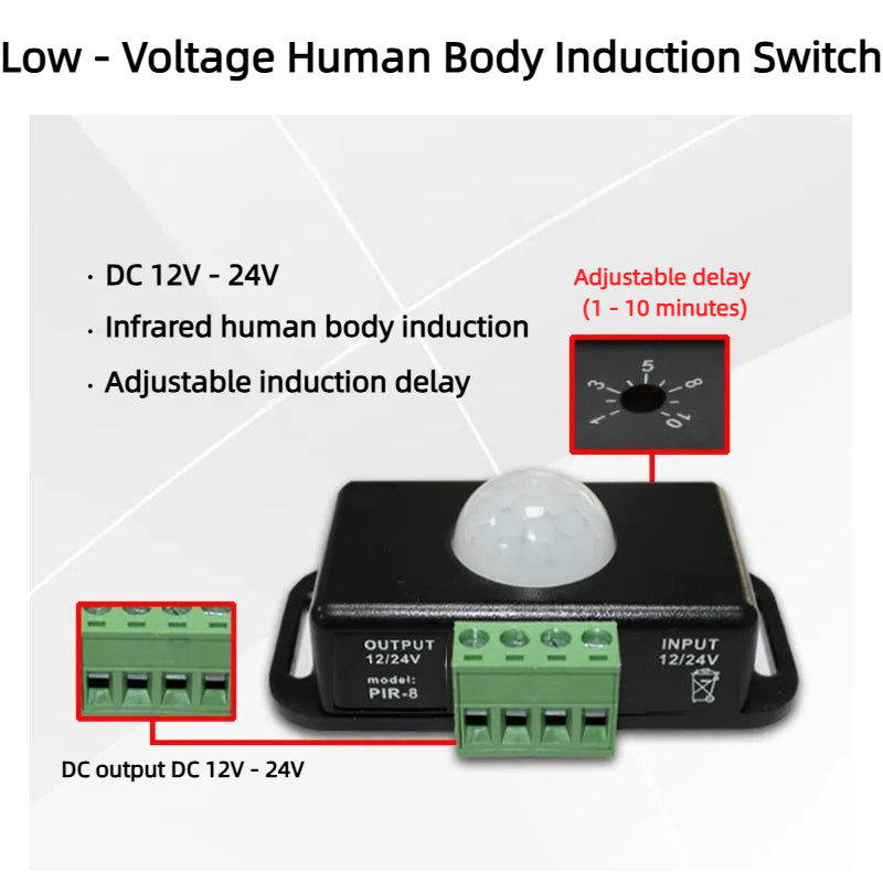 Kiven 12-24V Low Voltage DC Human Body Sensor Switch with CE Certification, Bedside & Wardrobe Sensor (Black & White Models)