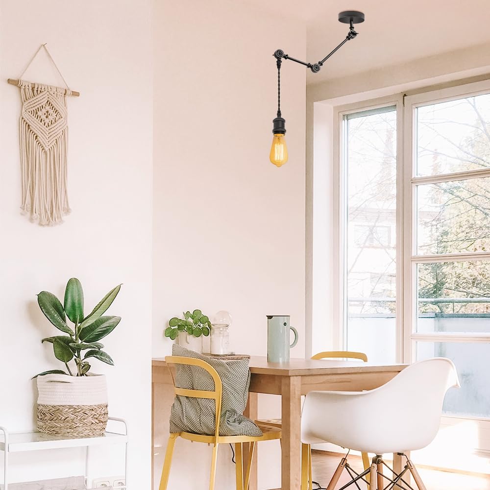 Modern Dining Room Ceiling Lighting: Flexible Articulating Swing Arm Pendant Light Positioning Over a Table