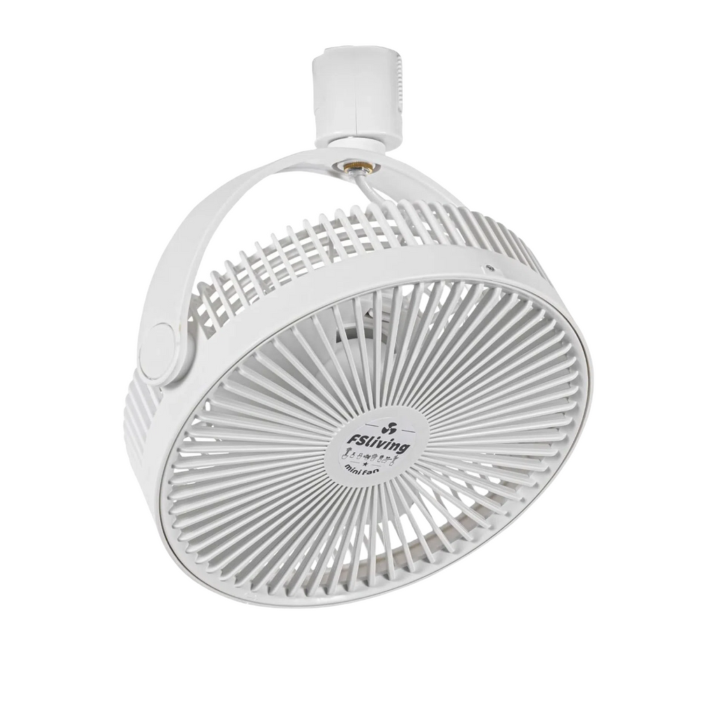 Kiven White Track Ceiling Mini Fan With Button H-Type Track Mount Adjustable Angle Simple Vintage Design For Kitchen Home Plant Shelf