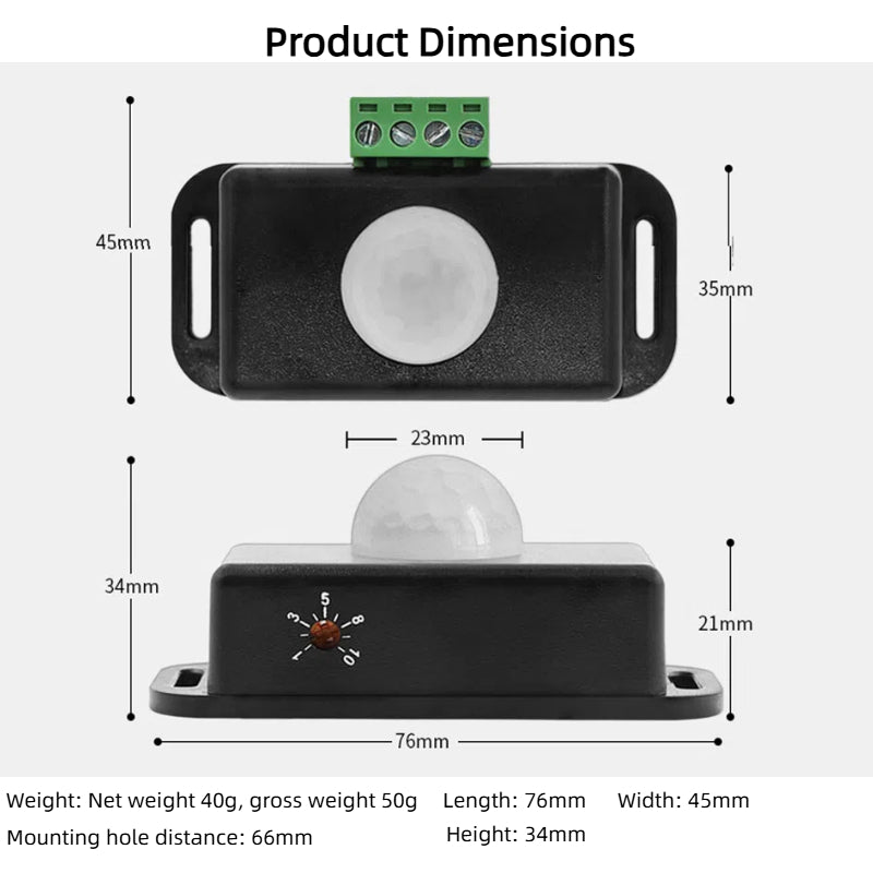 Kiven 12-24V Low Voltage DC Human Body Sensor Switch with CE Certification, Bedside & Wardrobe Sensor (Black & White Models)