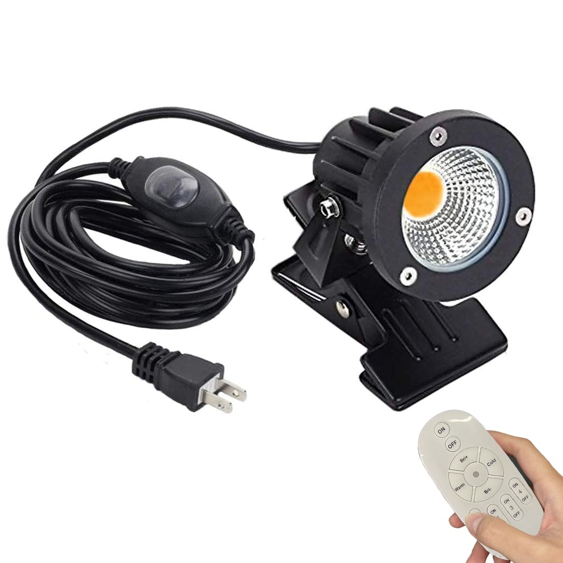 Kiven Remote Control Outdoor IP65 Waterproof Spotlight Smart Timing Flood Light with Switch 9.84ft Power Plug Cord Stepless Dimming Color Changing Clip Light Indoor