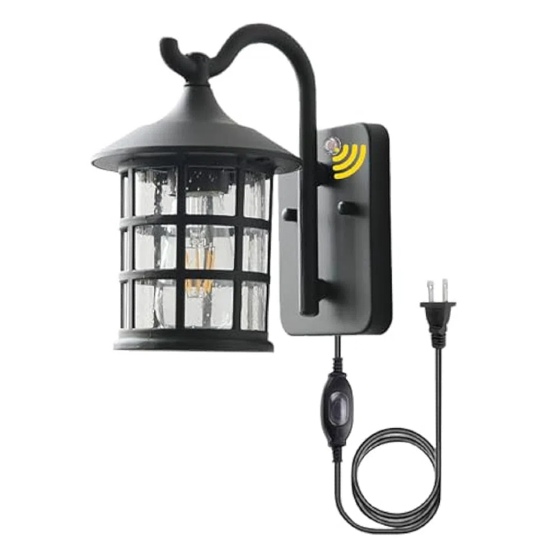 Kiven Waterproof Exterior Outdoor/Indoor Wall Light, Plug-in Wall Mount Lantern Light, Dusk-to-Dawn,Industrial Porch Light for House, Garage, Patio BD1985B