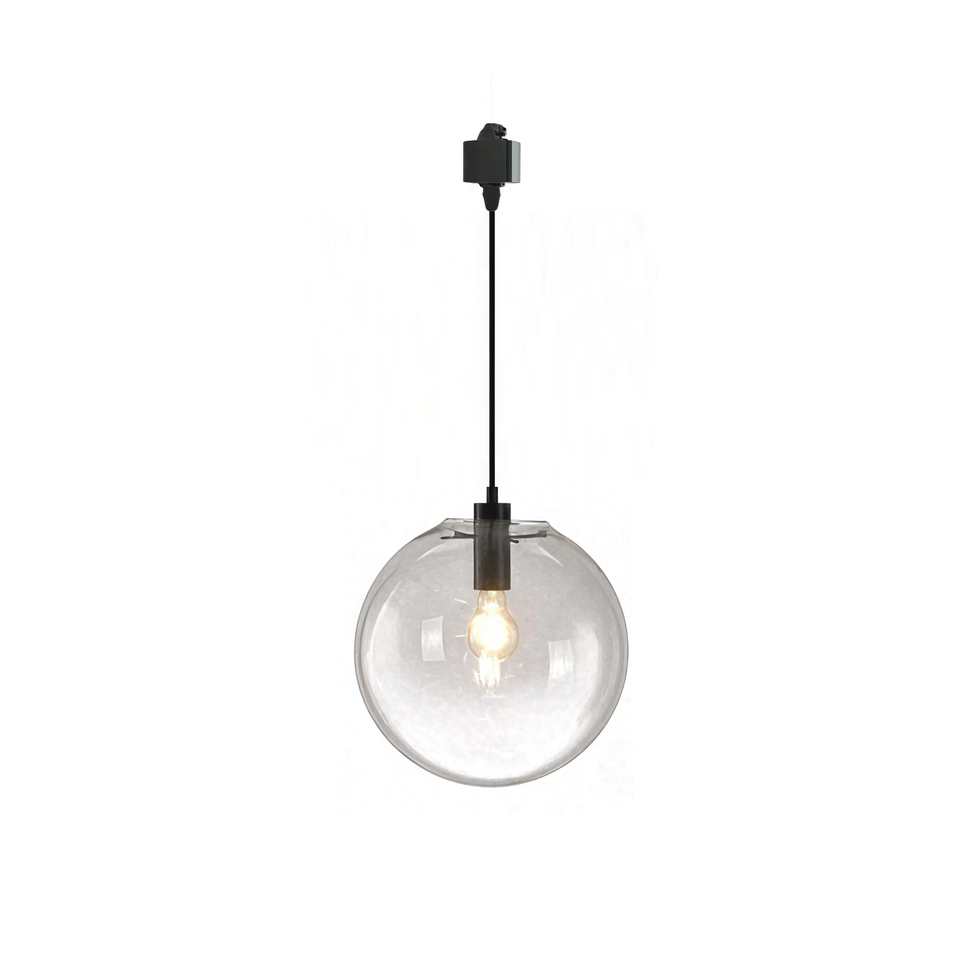 Kiven H-Type Track Lighting Light fixture, Modern Halo Track Pendant Light with Built-in Cable Wrapper and Glass Lampshade, Adjustable Length for Bedroom Kitchen Shop,Black Finish,1-Light