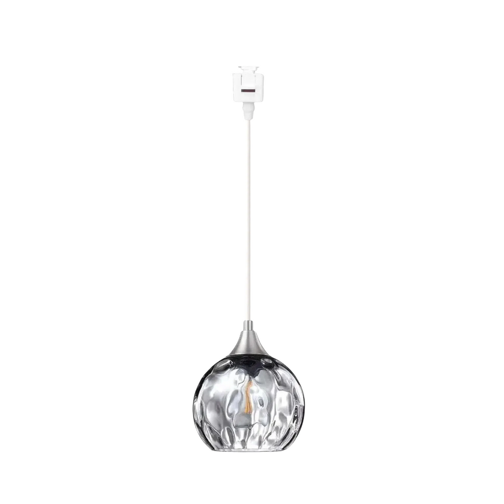 Modern glass globe track lighting pendant with a dimpled design, ideal for kitchen and hallway decor.