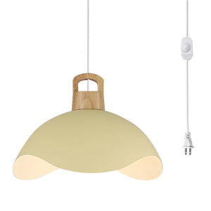 Kiven Modern Plug-in Pendant Light with Wavy Shade & Wood Top, Dimmable Hanging Cord Light