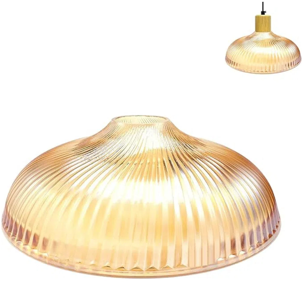 Kiven 1-Pack 10" Clear Amber Glass Scalloped Lamp Shade Replacement, Brown Ribbed Glass Lampshade Cover, DIY Torchiere Shade Decorative for Pendant Light Table Lamp Swag Ceiling Lamp Wall Sconce