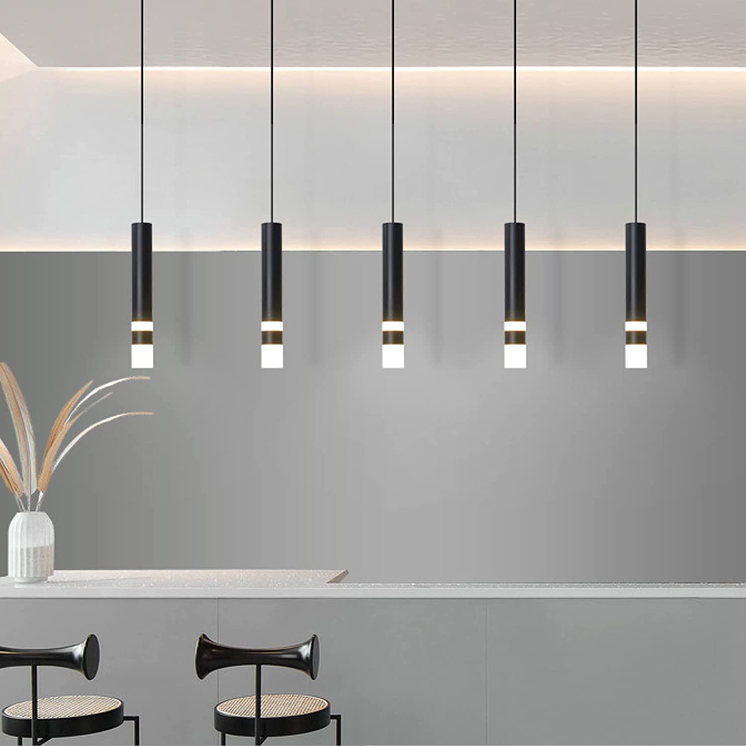 Kiven H-Type Track Light Pendants with Linear Industrial Look 5W LED Track Spotlight Black Light Accent Light Adjustable Stagger The Heights Decorate for Kitchen 3 Lights Customizable,Warm White