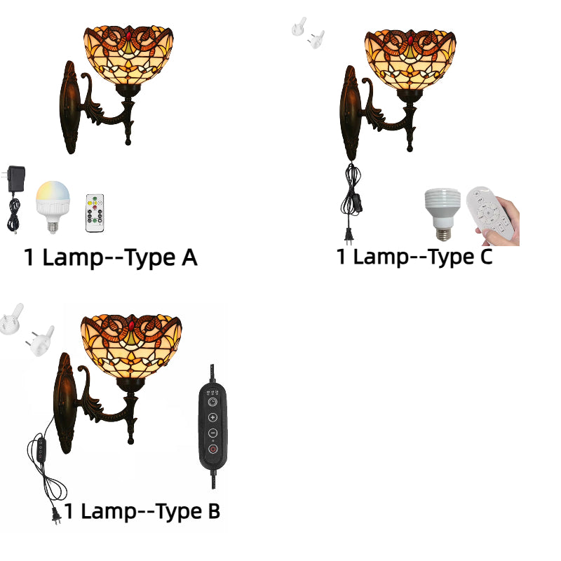 Kiven 1/2 - Pack RGB Color - Changing Wall Sconces with Remote Control, Rechargeable Battery - Powered, Dimmable Tiffany Handmade Light Fixtures - Bulbs Included, Ideal for Dorm, Store, Bedroom, Loft & Corridor