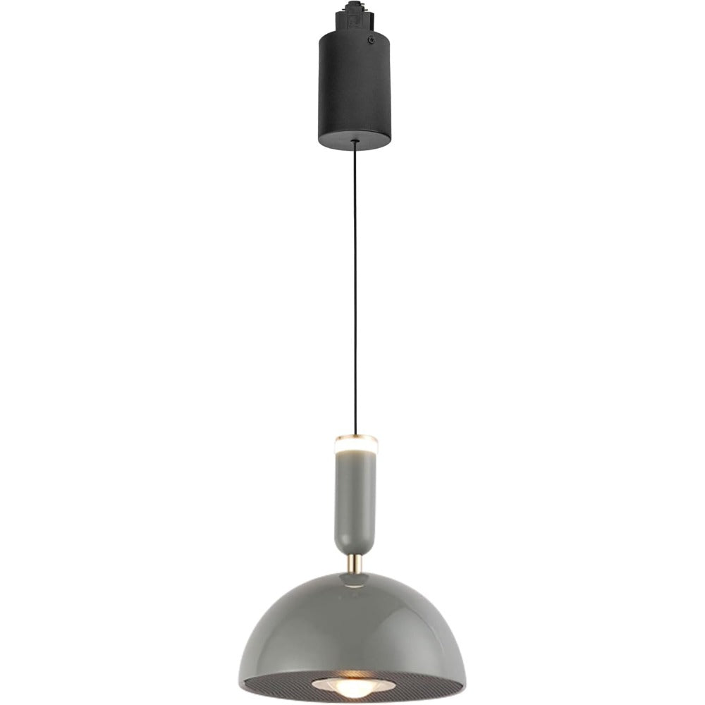 Modern gray track pendant light, adjustable length, ideal for kitchen island or living room.