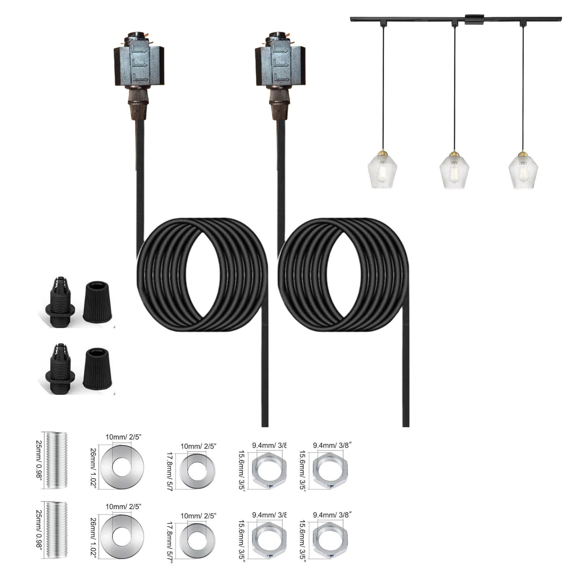 2pcs H-Track Light Connectors with 59-inch Wires and Lamp Holder Mounting Accessories (Lamp Head Not Included)