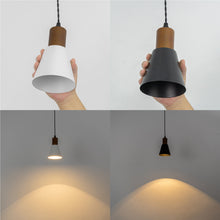Load image into Gallery viewer, Plug In Outlet Corded Hanging Light Walnut Base Metal Black/White Shade Retro Living Lamp