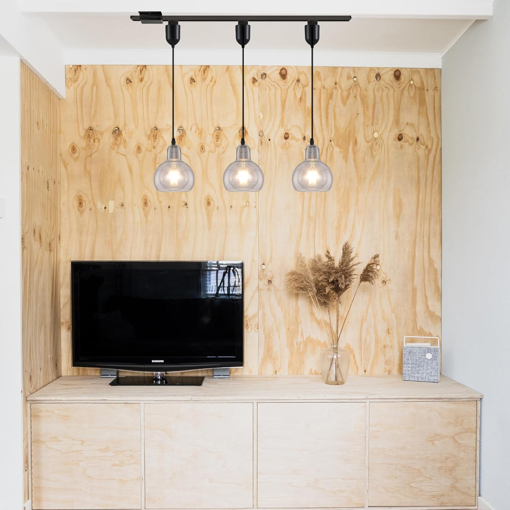 Kiven J-Type Track Lighting, 1-Light Modern Juno Track Pendant Light with Clear Glass Lampshade, J Track Light Pendant Adjustable Length for Bedroom Kitchen Shop (Bulb NOT included)