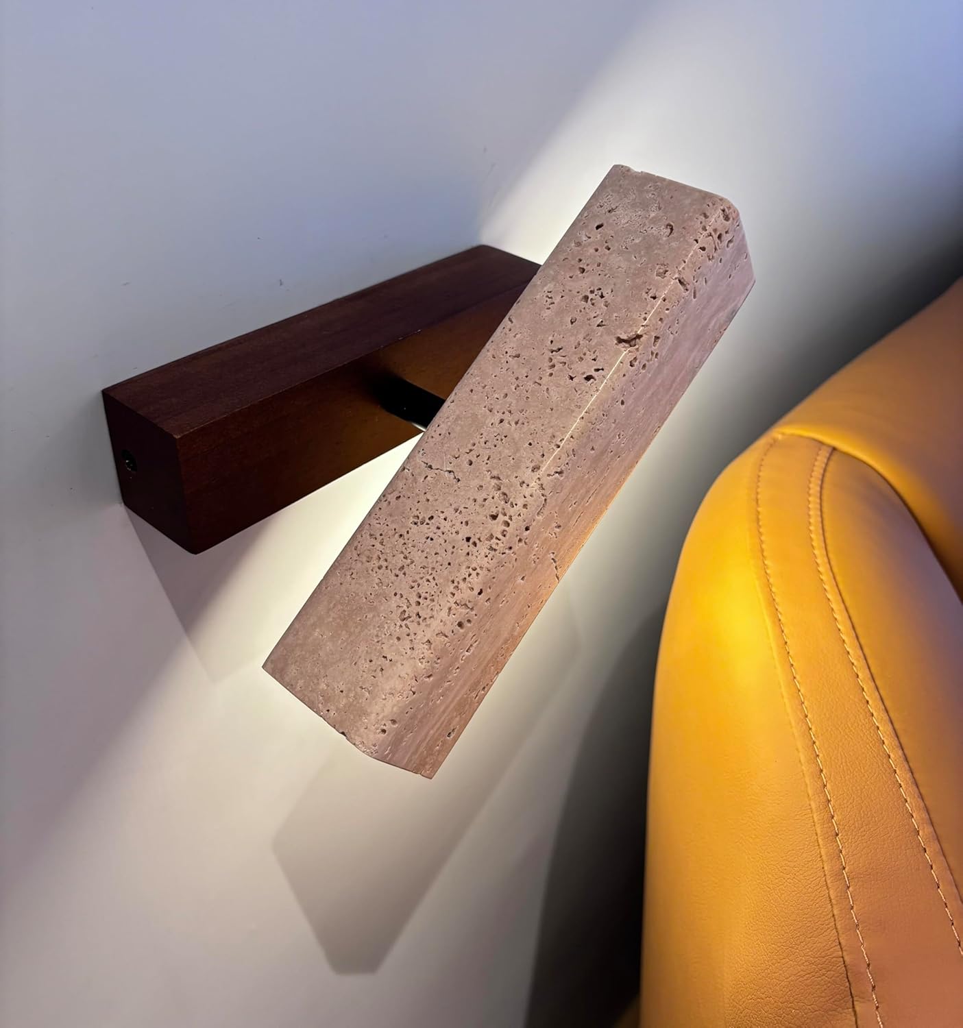 Kiven Rectangular Swivel Wall Sconce - Stone & Walnut 5.9ft Plug Cord 3000K Warm Lighting Vintage Lamp for Kitchen & Entryway