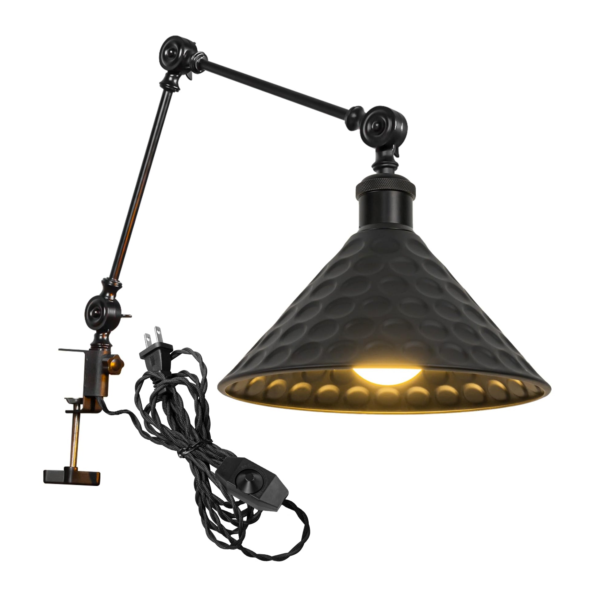 Kiven Dimmable Clip-on Desk Lamp, 1-Light Iron Modern Nightstand Lamp with Flexible Swing Arm, 8.2FT Plug in Cord, Decorative Clamp Lamp for Office Home Bookshelf Bedside