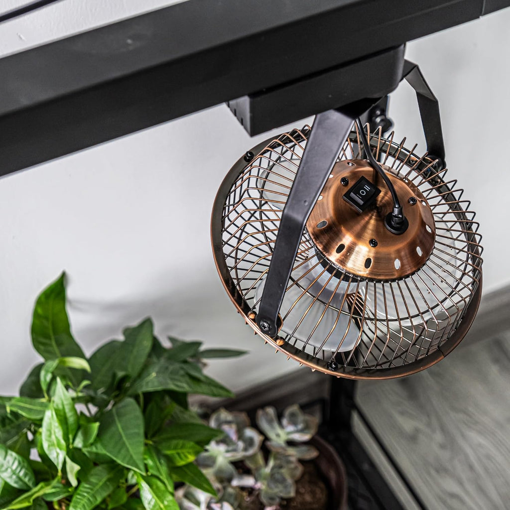 Kiven H-Type Track Ceiling Fan Easy To Install Adjustable Angle Black Metal Fan Vintage Design For Home Office Cooling Plants Shelf