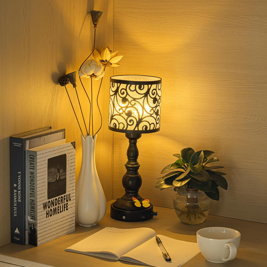 Kiven Cordless Table Lamp,Dimmable Rustic Farmhouse Bedside Desk Lamps with Metal Lampshade,2700K Warm White, Rechargeable Nightstand Lamp for Office Home Decor Bedside DZ0471