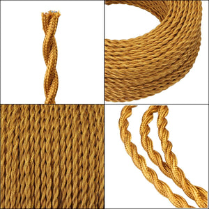 Gold vintage twisted fabric lamp cord, Kiven Lighting. 18 gauge copper conductors for pendants, fans and small appliances.