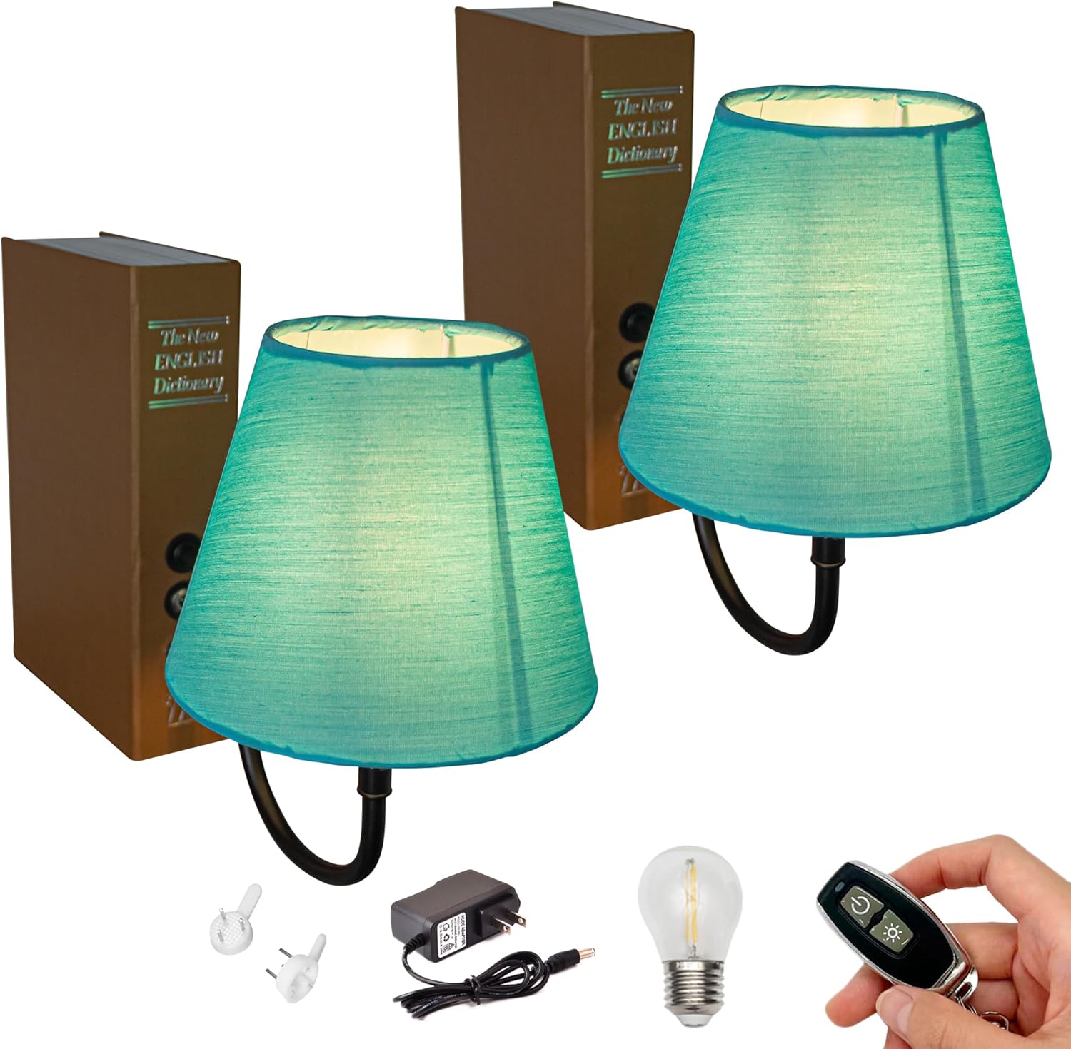 Kiven Cordless Table Lamp, Set of 2 Rechargeable Bookshelf Lamp with Gray Fabric Lampshade, Farmhouse Decorative Bookend, Cordless Lamp for Office Home Decor Bedside Bookshelf