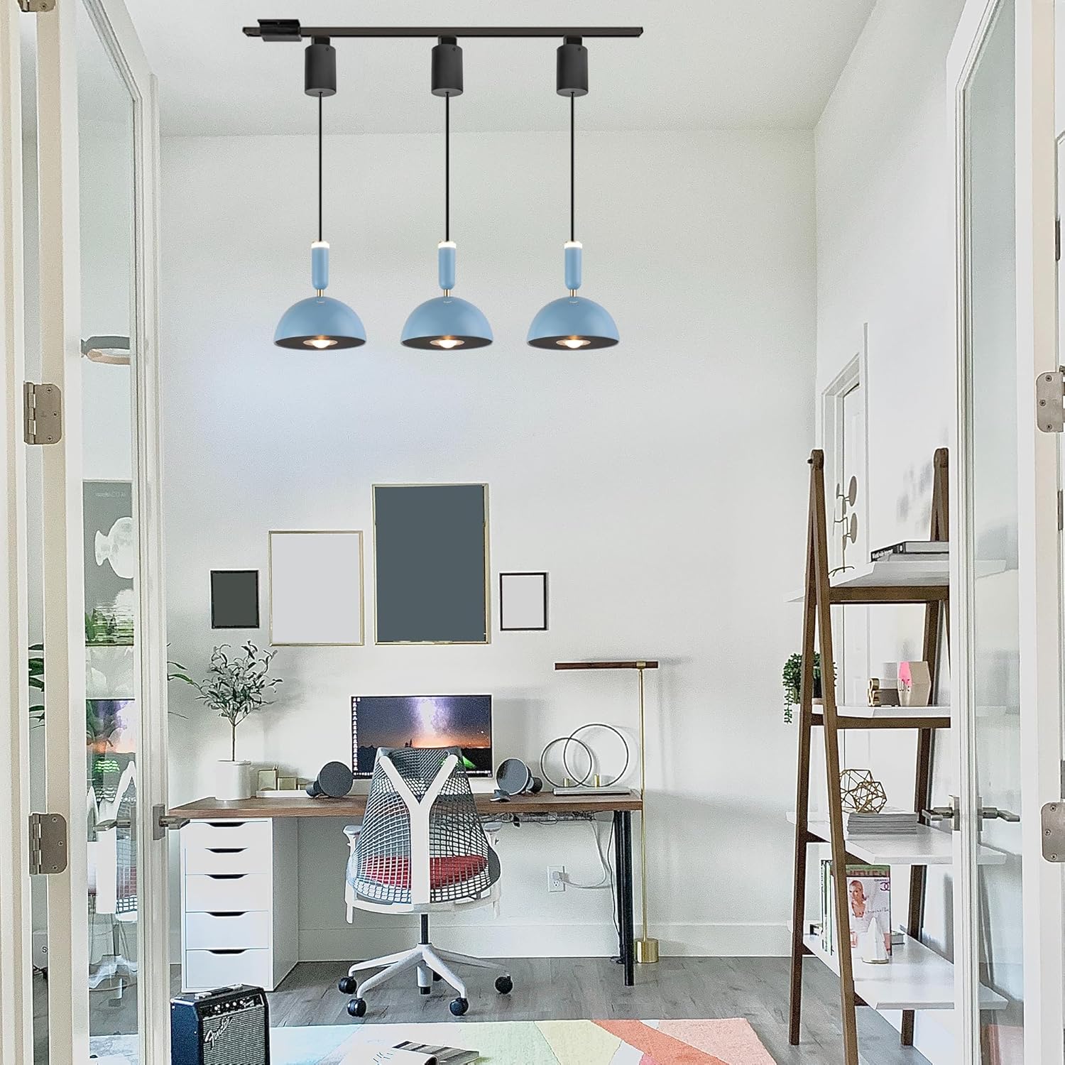 Modern Track Pendant Light Adjustable Length for Living Room Kitchen Island Shop