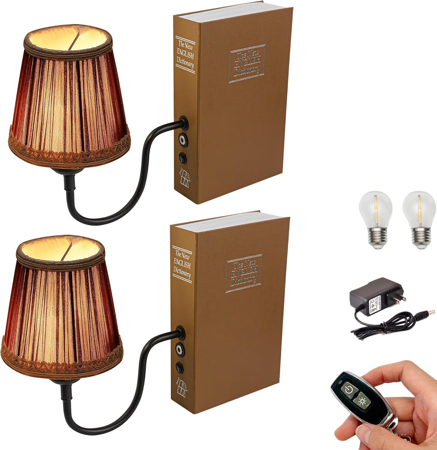 Kiven Cordless Table Lamp, Set of 2 Rechargeable Bookshelf Lamp with Off-White Fabric Lampshade, Farmhouse Decorative Bookend, Cordless Lamp for Office Home Decor Bedside Bookshelf